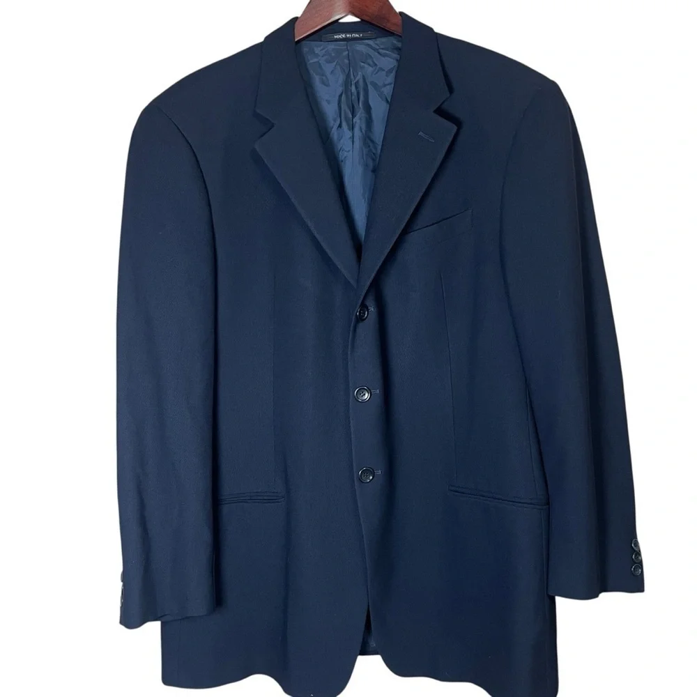 ARMANI COLLEZIONI Navy Blue Blazer Textured Suit Jacket 42R Wool Italy Made Coat
